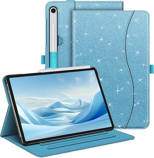 Fintie Case for Samsung Galaxy Tab S10 Lite/ S10 FE/ S9 FE 5G 10.9 Inch/Tab S9 11 Inch with S Pen Holder, Multi-Angle Viewing Protective Cover with Pocket, Auto Sleep/Wake, Glittering Blue