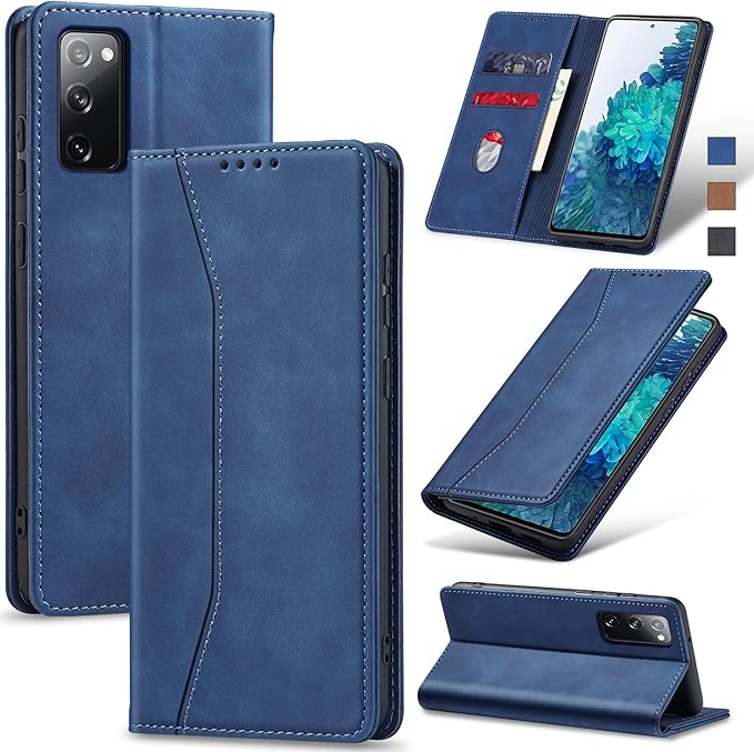 Jasonyu Flip Wallet Case for Samsung Galaxy S20 FE 5G,Leather Magnetic Folio Cover with Card Holder,Kickstand - TPU Shockproof Durable Protective Phone Case,Blue