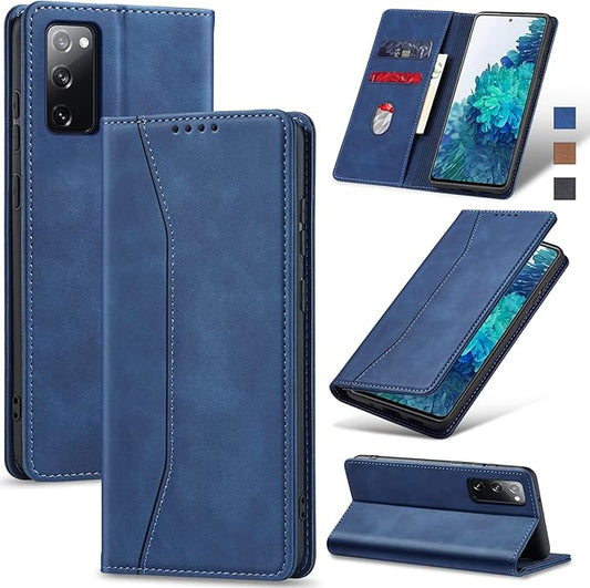 Jasonyu Flip Wallet Case for Samsung Galaxy S20 FE 5G,Leather Magnetic Folio Cover with Card Holder,Kickstand - TPU Shockproof Durable Protective Phone Case,Blue