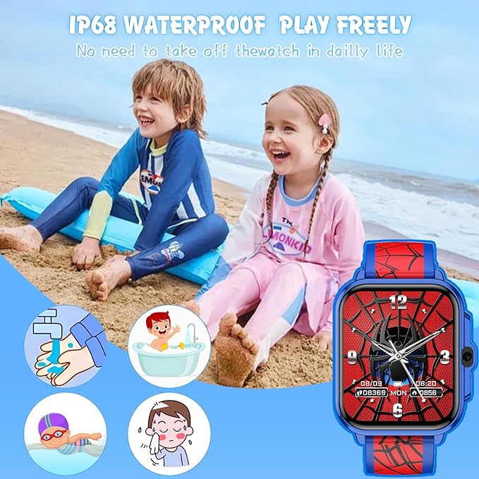 Smart Watch for Kids, 1.85" Fitness Tracker,Learning games,Sports,Sleep Monitor,Camera,Videos,Alarm Play Music Flashlight Pedometer Stopwatch Pedometer IP68 Waterproof Toys Gift for Boys and Girls