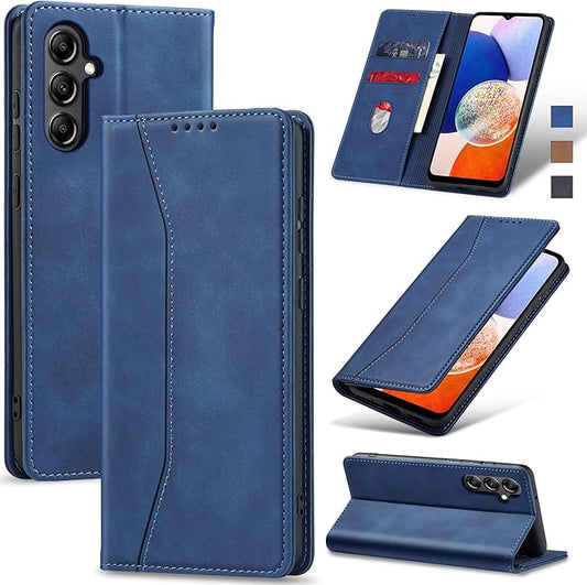 Jasonyu Flip Wallet Case for Samsung Galaxy A14 5G/4G,Leather Magnetic Folio Cover with Card Holder,Kickstand - TPU Shockproof Durable Protective Phone Case,Blue