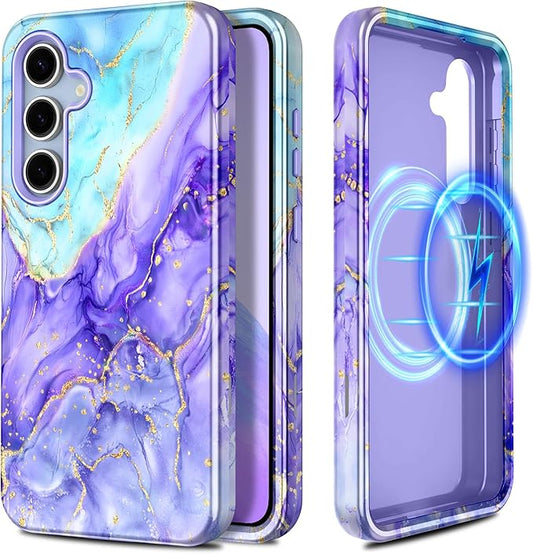 Casetego for Galaxy S24 FE Case,Compatible with MagSafe,[Military Grade Drop Test] Full Body Protection Slim Shockproof Rugged Marble Women Case for Samsung Galaxy S24 FE 6.7 inch,Cobalt Violet