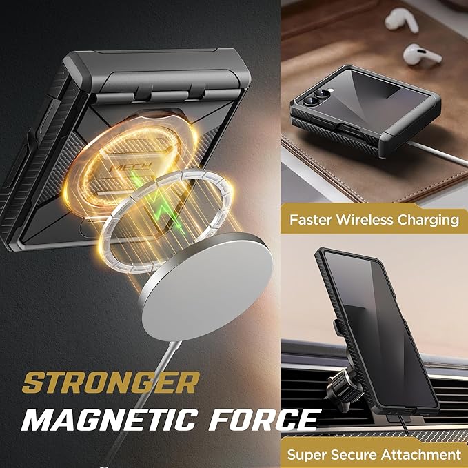 TONGATE 360° Spin Magnetic Stand for Z Flip 7 Case with Screen Protector, [Compatible with Magsafe] [Anti Slip] Full-Body Shockproof Samsung Galaxy Z Flip 7 Case with Hinge Protection, Black