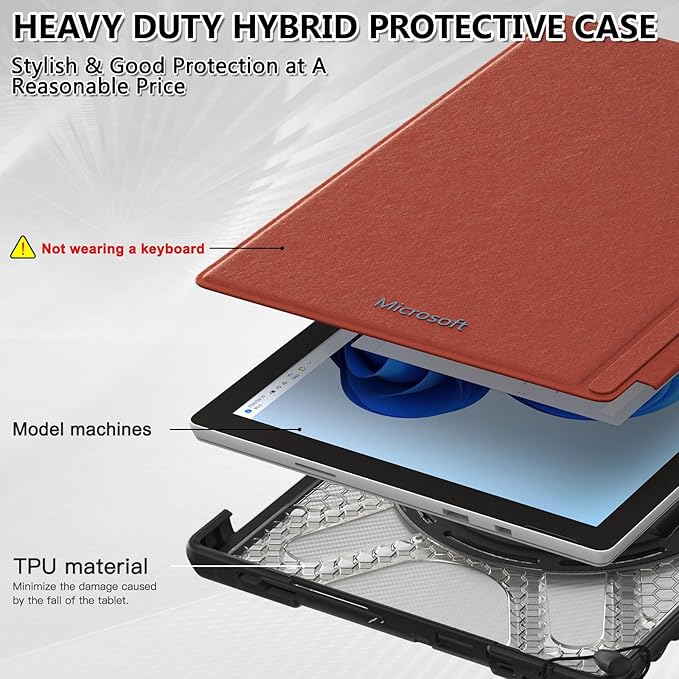 BRAECNstock for Microsoft Surface Pro 7+ Plus/ 7/6/ 5/4 Case 12.3 inch, Rugged Protective Cover with 360° Rotating Hand Strap & Stand, Pencil Holder, Compatible with Type Cover Keyboard, Clear