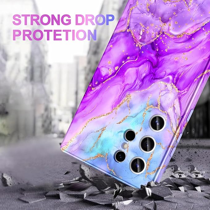 Casetego for Galaxy S24 Ultra Case,Compatible with MagSafe,[Military Grade Drop Test] Full Body Protection Slim Shockproof Rugged Marble Women Case for Samsung Galaxy S24 Ultra 6.8 inch,Bright Purple