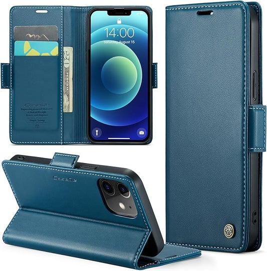 for iPhone 12 Mini Case, Premium PU Leather Wallet Case Flip Cover with [RFID Blocking][Card Holder][Stand Function] Shockproof Protective for iPhone 12 Mini 5.4 inch, Blue