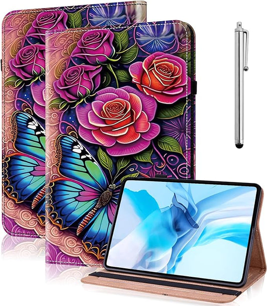 Tablet Case for Lenovo Tab Plus 11.5 Inch 2024, Multi-Angle Viewing Premium PU Leather Case with Hand Strap & Card Slots/Holder for 11.5" Lenovo Tab Plus 2024 Release - Colorful Butterfly