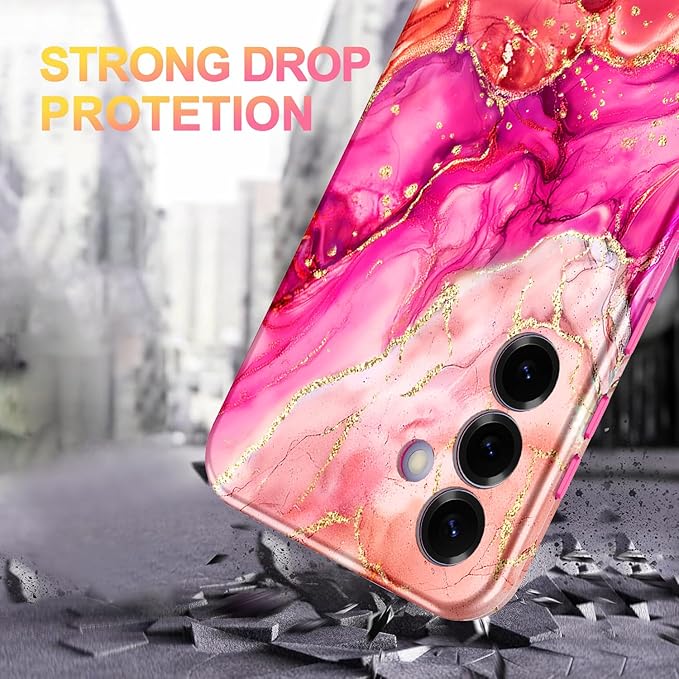 Casetego for Galaxy S25 Case,Compatible with MagSafe,[Military Grade Drop Test] Full Body Protection Slim Shockproof Rugged Marble Women Case for Samsung Galaxy S25 6.2 inch,Ruby Red