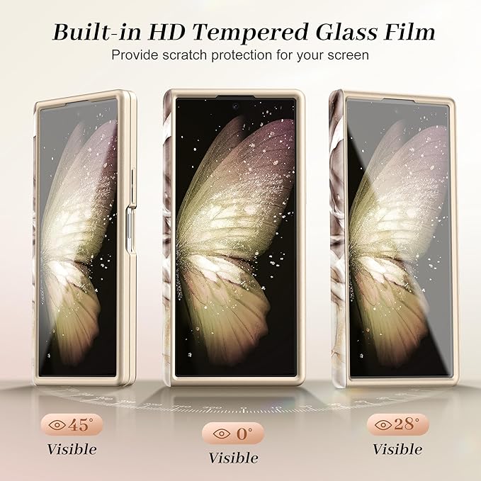 GVIEWIN for Samsung Galaxy Z Fold 7 Case Built-in HD Screen Protector [Compatible with Magsafe][Hidden Kickstand] Magnetic Full-Body Hinge Protection Slim Phone Case for Z Fold 7, Topaz/Gold