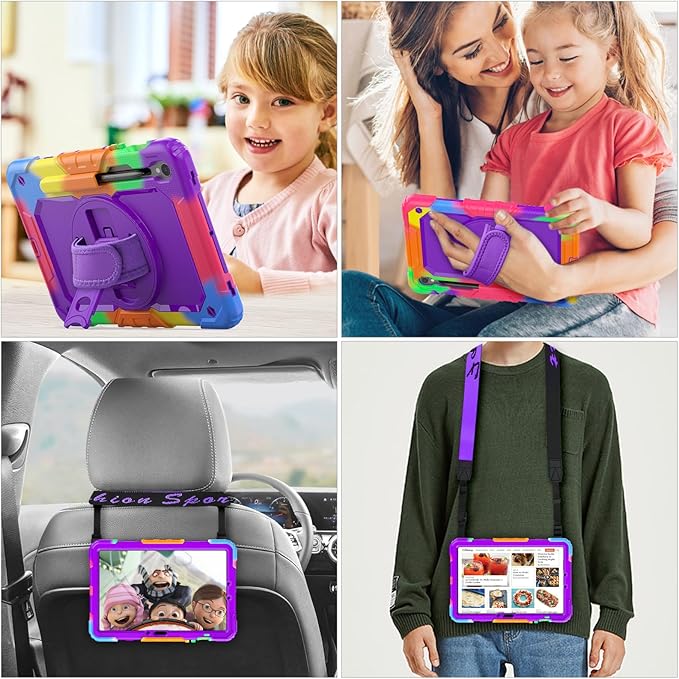 SEYMAC stock Case for Samsung Galaxy Tab S10 Lite / S10 FE / S9 FE 5G / S9 Tablet Case 10.9''/ 11'' Protective with Screen Protector, Pen Holder, 360 Rotate Stand, Hand Strap, Shoulder Strap, Purple