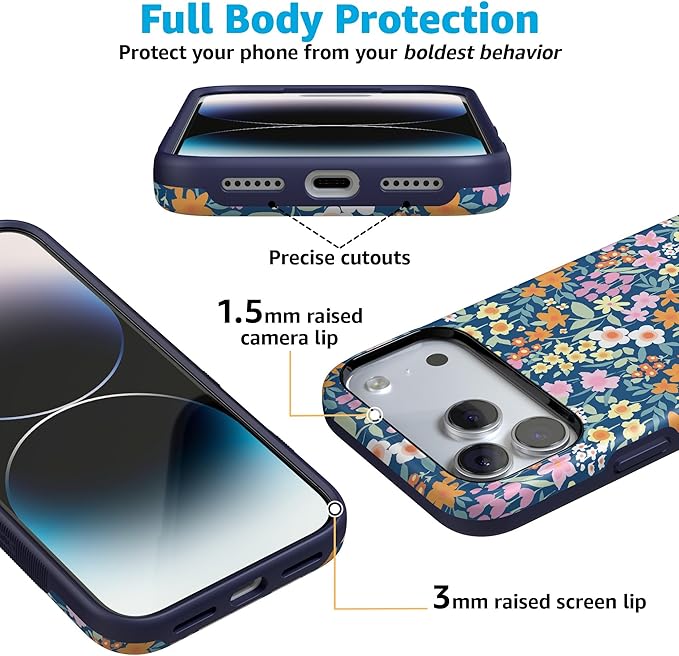 Casely iPhone 17 Pro Case | Full Bloom | Navy Floral | Compatible with MagSafe | Bold Protective Design
