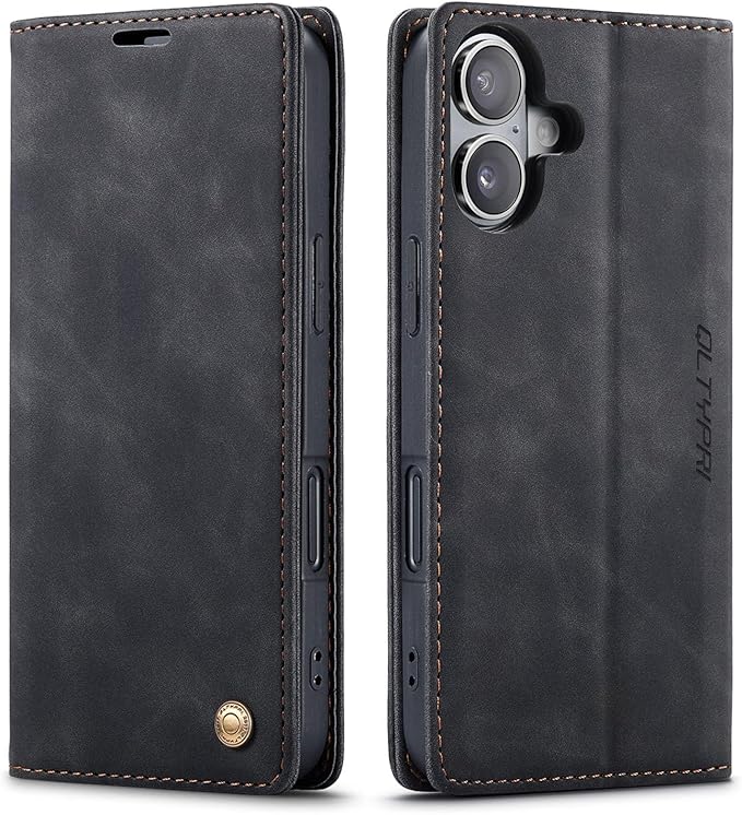 QLTYPRI for iPhone 16 Plus Case Wallet with Card Holder, Vintage PU Leather Kickstand Magnetic Closure Shockproof Folio Book Cover Case for iPhone 16 Plus - Black