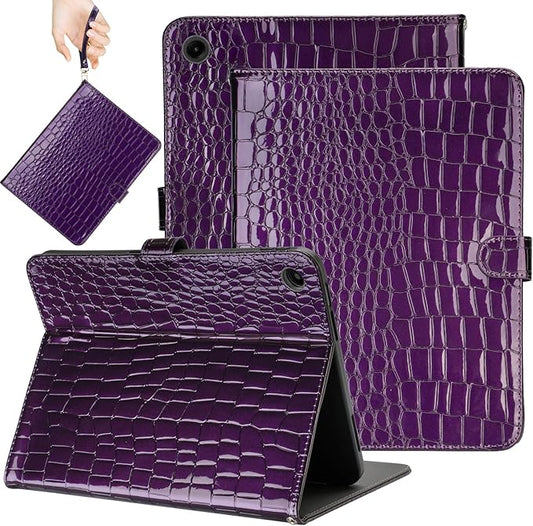 Elegant Case for Samsung Galaxy Tab A9 Plus 11 Inch 2023（Model: SM-X210/X216/X218）, Premium Leather Crocodile Cover | Stand | Card Pockets| Wrist Strap| S Pen Holder (Dark Purple)