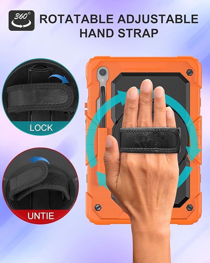 Case for Samsung Galaxy Tab S10 Lite/ S10 FE / S9 FE 10.9 Inch / S9 11'' 5G Protective with Screen Protector/Pen Holder/Hand Strap, Heavy Duty Shockproof Tablet Cover for S10 Lite, Orange