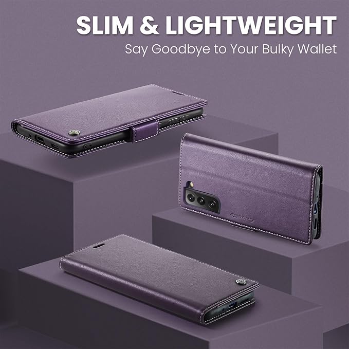 AUPAI for Samsung Galaxy S21 FE Wallet Case with Credit Card Holder, PU Leather RFID Blocking Folio Flip Kickstand Magnetic Clasp Protective Phone Cover for Women Men Purple