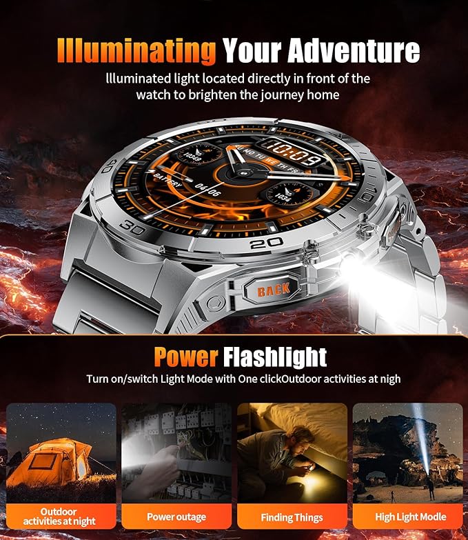 Military Smart Watch for Men,1.6" AMOLED Screen /600mAh Battery/5ATM Waterproof Smartwatches (Answer/Dial Calls) Fitness Tracker with Heart Rate/Sleep Tracking/Blood Oxygen for Android/iOS Silver