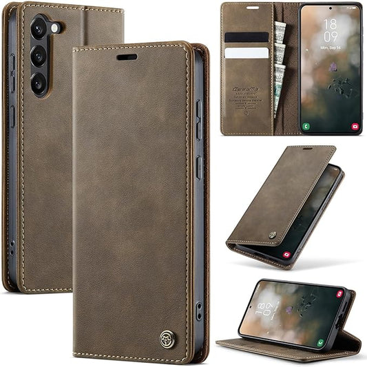 Wallet Case for Samsung Galaxy S23 5G Leather Wallet Flip Cover with Card Holder, Kickstand, Magnetic Closure, RFID Blocking TPU Shockproof Phone Case Compatible with Galaxy S23, Coffee