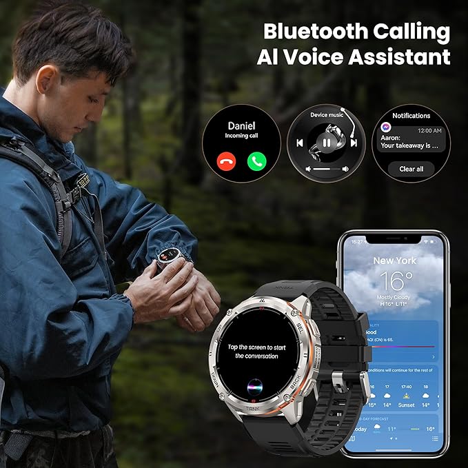 KOSPET Tank T3 Ultra 2 Smart Watch GPS for Men, 5ATM Waterproof, Pressure&Altitude&Compass, Extra-Large Battery, Full Metal Body Rugged Military Smartwatch Bluetooth Calling-1.43” AMOLED Display