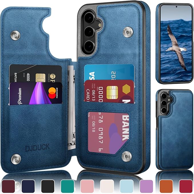 DJDUCK Designed for Samsung Galaxy S25 Case Wallet with Card Holder, [Magnetic Clasp Cover] [RFID Blocking Leather Protection] Shockproof Women Men Cases for Samsung S25 Bright Blue