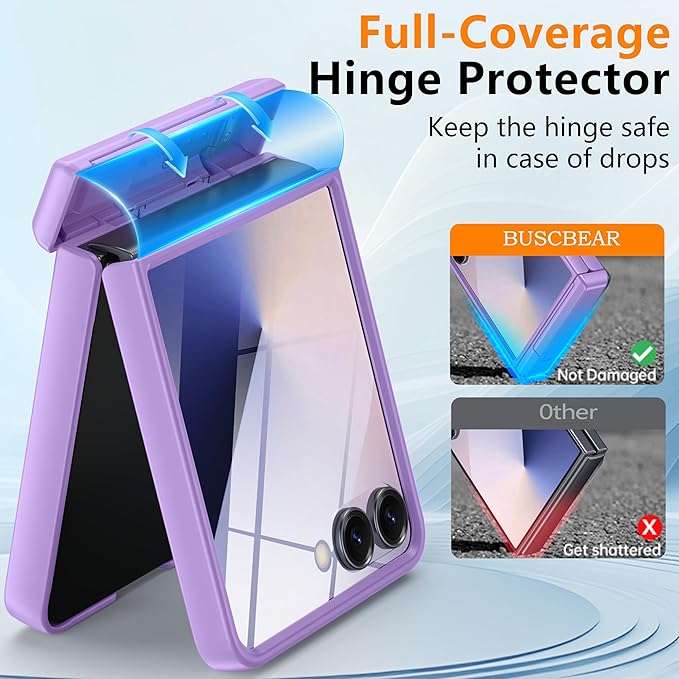 Magnetic for Samsung Galaxy Z Flip 7 Case [Hinge Protection＆Kickstand][Compatible with MagSafe][Built-in Screen Protector] Full-Body Military Protection Phone Case for Samsung Z Flip 7 Purple