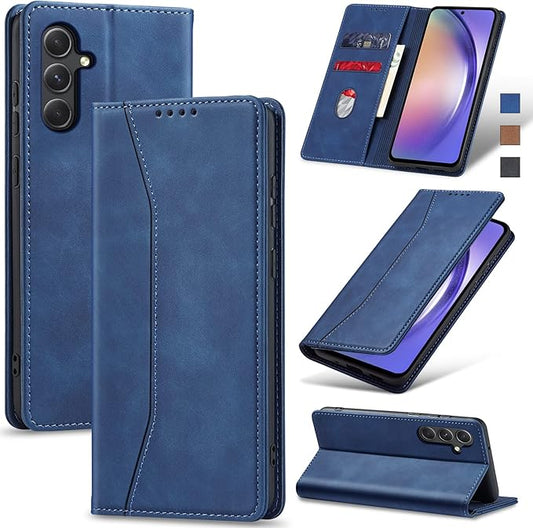Jasonyu Flip Wallet Case for Samsung Galaxy A54 5G,Leather Magnetic Folio Cover with Card Holder,Kickstand - TPU Shockproof Durable Protective Phone Case,Blue