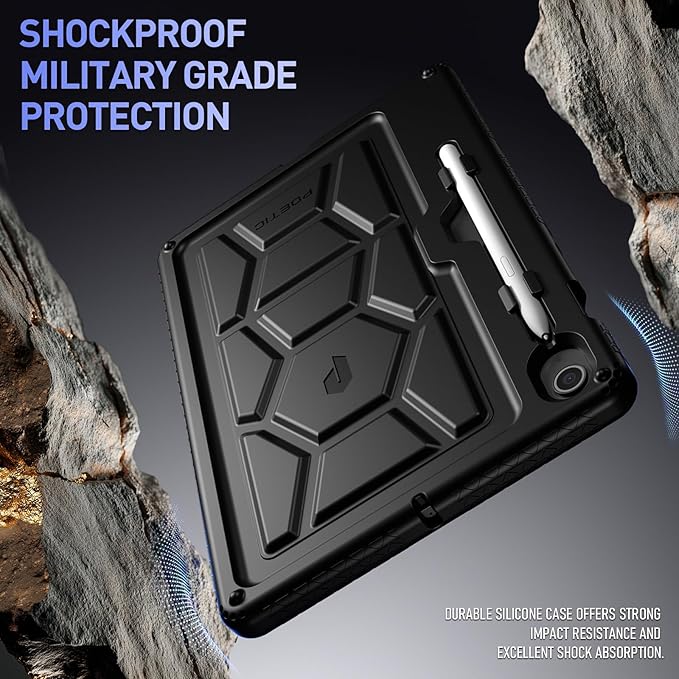 Poetic TurtleSkin Case for Samsung Galaxy Tab S10 Lite/Tab S10 FE/Tab S9 FE | Fan Edition 10.9 inch Case with S Pen Holder, Heavy Duty Shockproof Kids Friendly Protective Silicone Cover, Black