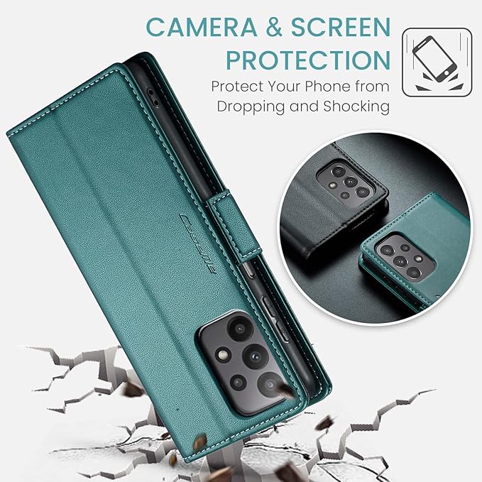 for Samsung Galaxy A23 4G/5G Case, Premium PU Leather Wallet Case Flip Cover with [RFID Blocking][Card Holder][Stand Function] Shockproof Protective for Samsung Galaxy A23, Blue-Green