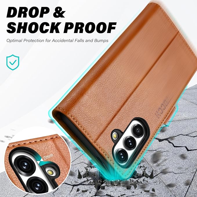 TUCCH Wallet Case for Galaxy S25 5G with [TPU Shockproof Interior Case] [RFID Blocking] Folio Stand Card Slot, Magnetic PU Leather Protect Folio Cover Compatible with Galaxy S25 6.2" 2025, Light Brown