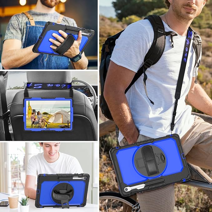HXCASEAC Case for Samsung Galaxy Tab S7 FE 5G 12.4 inch, Protective with Screen Protector/Hand Strap/S Pen Holder, Heavy Duty Design for Samsung Galaxy S7 FE Tablet Case - Blue