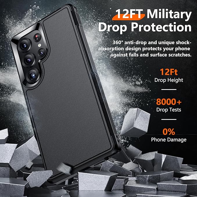 Red2Fire for Samsung Galaxy S25 Ultra Case, [Military Grade Drop Protection] Heavy Duty Full Body Shockproof Protection Non-Slip Phone Case for S25 Ultra Case 6.9 inch Black