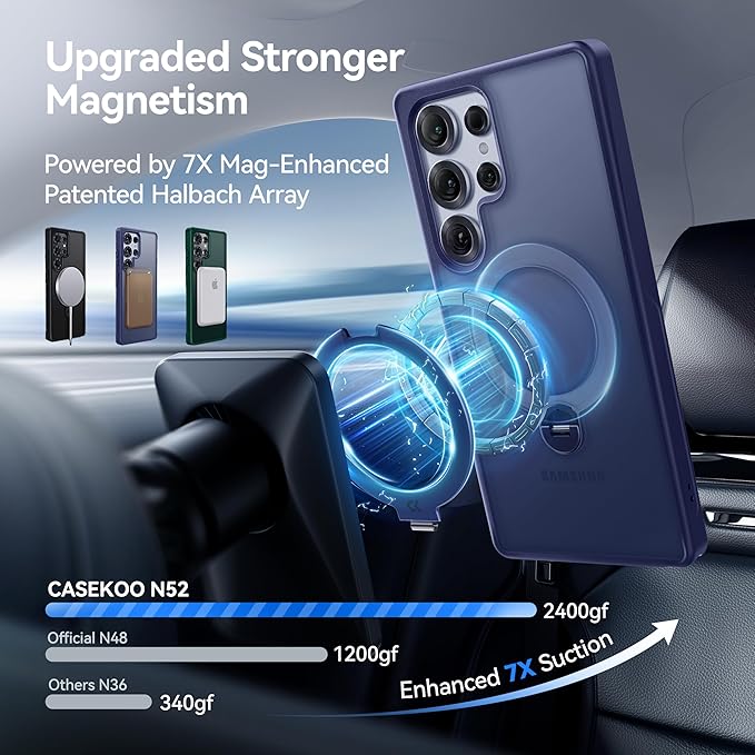 CASEKOO Patented 360° Spin Magnetic Stand for Samsung Galaxy S25 Ultra Case [18FT Military Drop Protection] [Compatible with MagSafe] Matte Translucent Slim S25 Ultra Case 6.9'' 2025, Blue