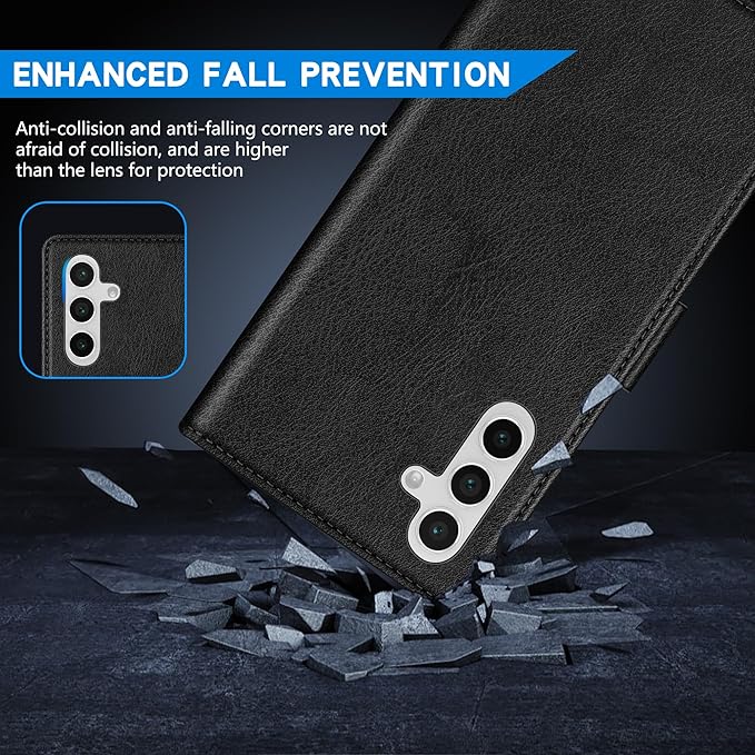 ZZXX for Samsung Galaxy S25 Wallet Case with [RFID Blocking] Card Slot Kickstand Magnetic Closure Leather Flip Fold Protective Phone Case for Samsung Galaxy S25 5G Case Wallet(Black-6.2 inch)