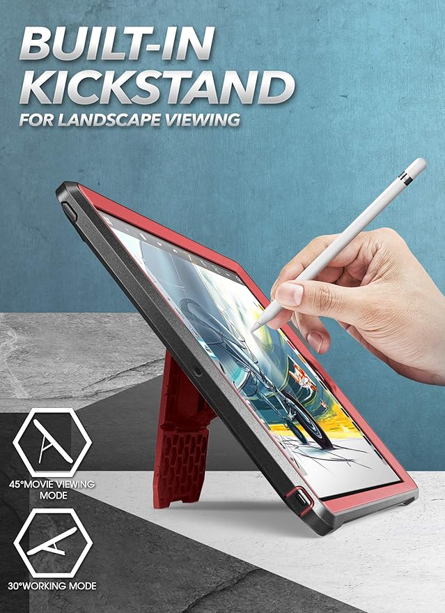 SUPCASE for iPad 9th Generation Case with Screen Protector (Unicorn Beetle Pro), [Built-in Stand] Heavy Duty Rugged Protective Case for iPad 10.2 9th / 8th / 7th Generation (2021/2020/2019), Red