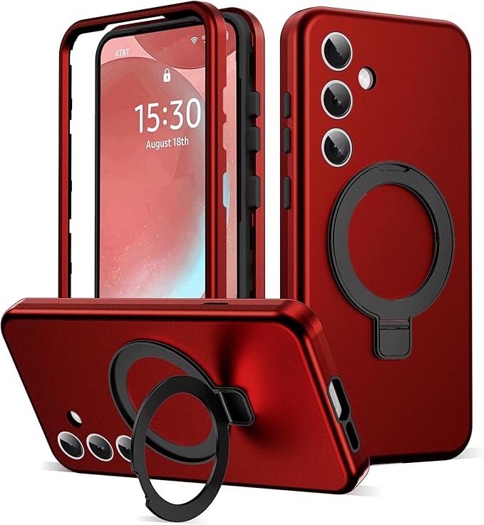 Designed for Samsung Galaxy S24 Case with Magnetic Ring Stand [Compatible with Mag-Safe][Military Grade Drop Protection][Build in Kickstand] Shockproof Galaxy S24 Phone Case 6.2",Red