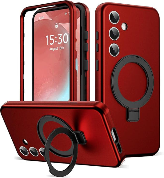 Designed for Samsung Galaxy S24 Case with Magnetic Ring Stand [Compatible with Mag-Safe][Military Grade Drop Protection][Build in Kickstand] Shockproof Galaxy S24 Phone Case 6.2",Red