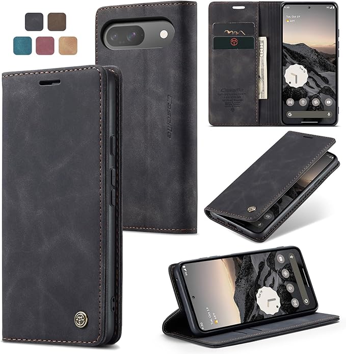 for Google Pixel 9 / Pixel 9 Pro Case, Flip Wallet Leather Case with Card Holder Magnetic Closure Shockproof Kickstand Protective Phone Cases Cover for Google Pixel 9 Pro,Black