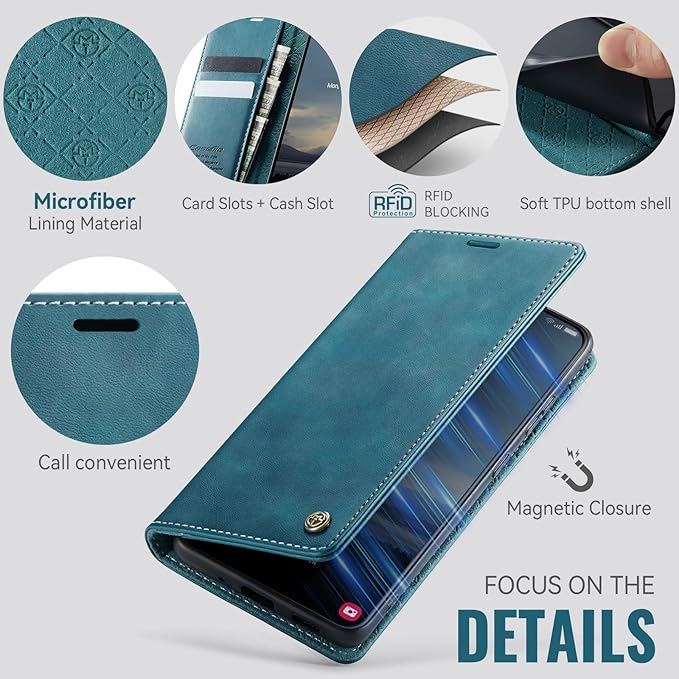 Wallet Case for Samsung Galaxy S21 FE Leather Wallet Flip Cover with Card Holder, Kickstand, Magnetic Closure, RFID Blocking TPU Shockproof Phone Case Compatible with S21 FE, Blue-Green