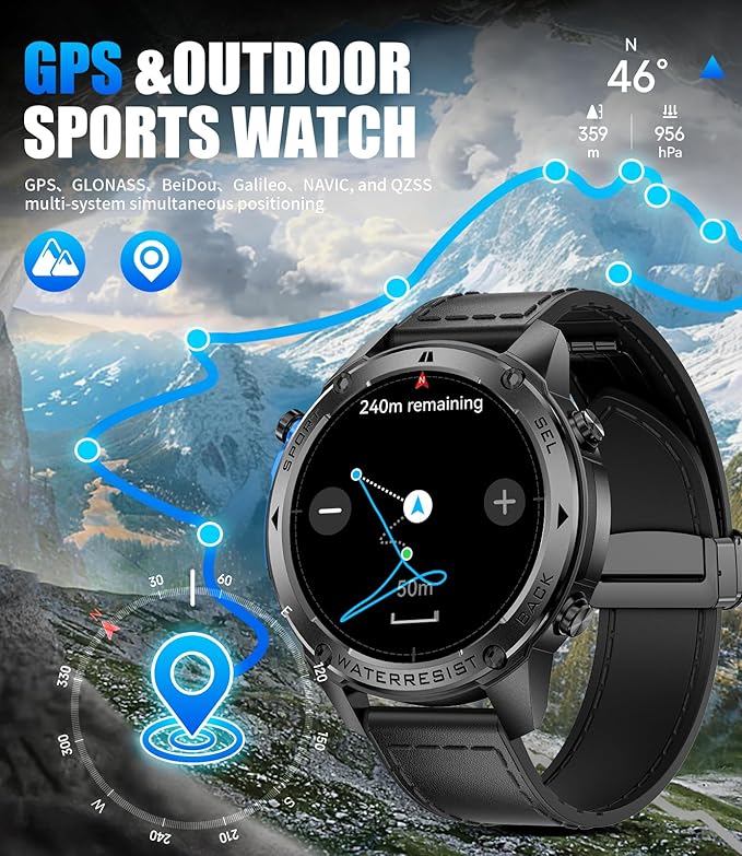 LIGE GPS Sports Smart Watch for Men, Compass Smartwatch with Calling, 170+ Sport Modes Fitness Tracker, Pedometer/IP68 Waterproof 1.43'' AMOLED Smartwatches, Military Smart Watches for Android iOS