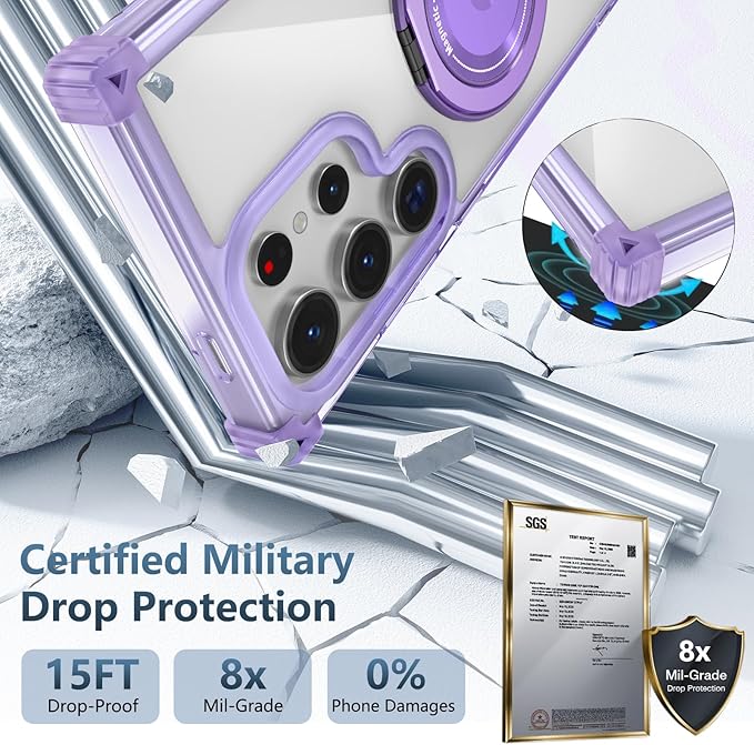 for Samsung Galaxy S24 Ultra Case Magnetic Compatible with MagSafe Galaxy S24Ultra Case with Glass Screen Protector,with Kickstand Military Grade Drop Protection Shockproof S24Ultra CasePurple
