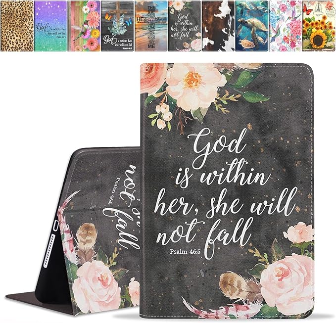Case for Samsung Galaxy Tab A7 10.4 inch 2022/2020 (SM-T500/T503/T505/T507/T509), Premium PU Leather Stand Folio Cover with Auto Sleep/Wake, Floral Quote Bible Verse Psalm 46:5