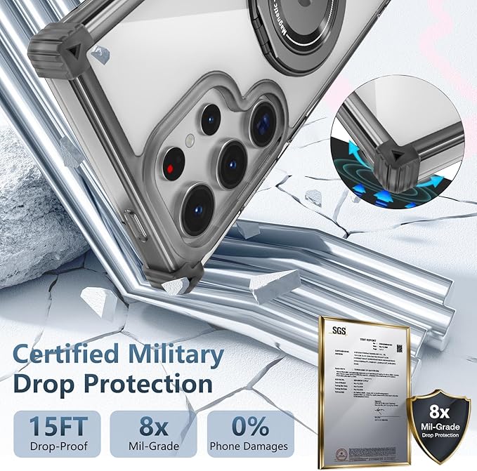 for Samsung Galaxy S23 Ultra Case Compatible with Magnetic Wireless Charging with Screen Protectors, S23 Ultra Case Built-in Kickstand Ring Military Grade Drop Protection Shockproof Black