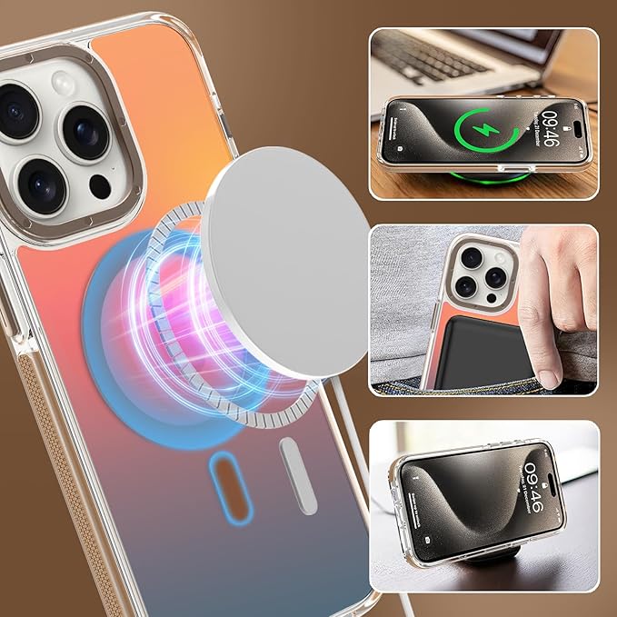 MOWIME Magnetic Case for iPhone 15 Pro [Compatible with Magsafe] [Cute Fashion Fluorescent Design] [1 Screen Protector] Slim Translucent Matte Case for iPhone 15 Pro 6.1" 2023, Desert