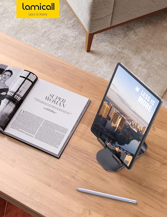 Lamicall Tablet Stand Adjustable, Tablet Stand : Desktop Stands Holder Dock Compatible with Tablets Such as iPad 2018 Pro 9.7, 10.5, Air Mini 4 3 2, Kindle, iPhone 17 Max, E-Reader (4-13'')- Black