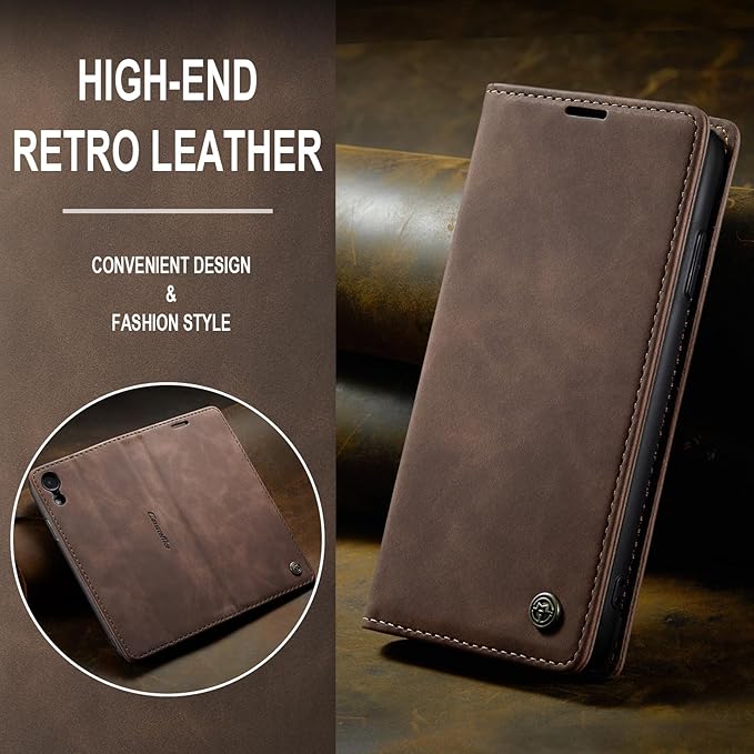 for iPhone Xs Max 6.5-Inch Case, Flip Wallet Leather Case with Card Holder Magnetic Closure Shockproof Kickstand Protective Phone Cases Cover for iPhone Xs Max, Coffee