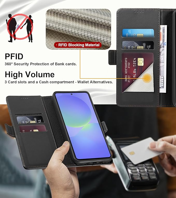 Wallet Flip Case for Samsung Galaxy A36 5G - [RFID Blocking] Luxury PU Leather Card Holder Magnetic Phone Cover with Kickstand,Shockproof Protective Case,Black
