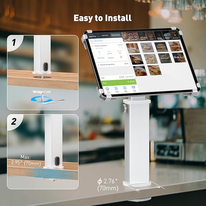 AboveTEK iPad Desk Grommet Mount, Adjustable Tablet Desk Mount with 360° Rotation & 180° Tilt, Fits 9.7"-13" Tablets, Anti-Theft iPad Stand, Heavy-Duty Aluminum Tablet Stand, Perfect for Work (Silver)