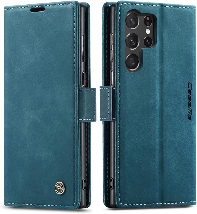 SINIANL for Samsung Galaxy S23 Ultra Leather Case, Vintage Wallet Case Book Folding Flip Case with Kickstand Card Holders Slots Protective Cover for Galaxy S23 Ultra Blue