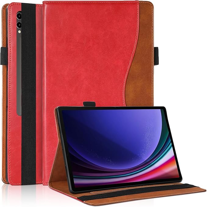 Samsung Galaxy Tab S10 Plus Case - 12.4 inch PU Leather Business Cover with Card Slot and Pen Holder for X820/X810/X800/T970 - Red