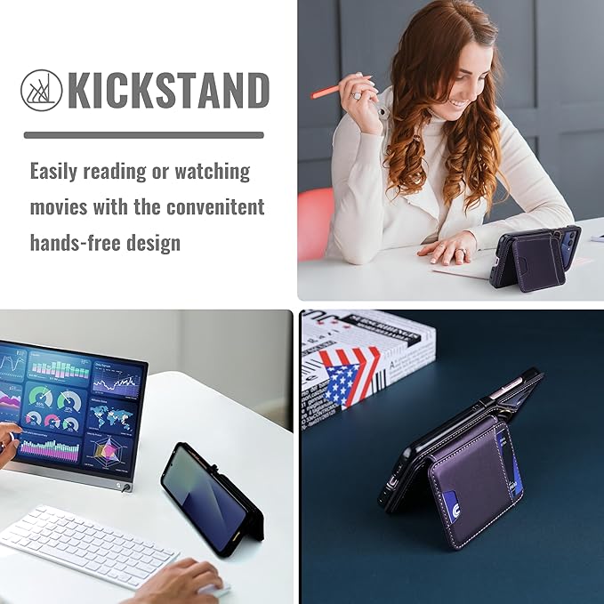 ASAPDOS for Samsung Galaxy Z Flip 7 PU Leather Wallet Phone Case with Card Slots (Holds 5 Cards), Anti-Drop Protection, Wrist & Shoulder Strap Purple