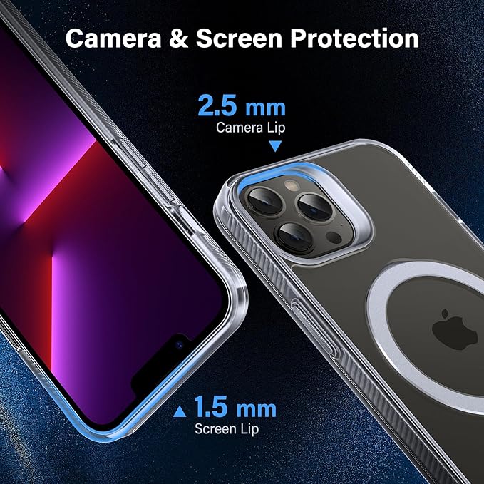 Magnetic Case for iPhone 13 Pro Max - [Built-in Invisible Stand] [Compatible with MagSafe] [Military Grade Drop Protection] Anti-Yellowing Hard Back Silicone Edge Cover, 6.7", Clear